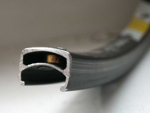 A cross section of a dual-walled rim. 